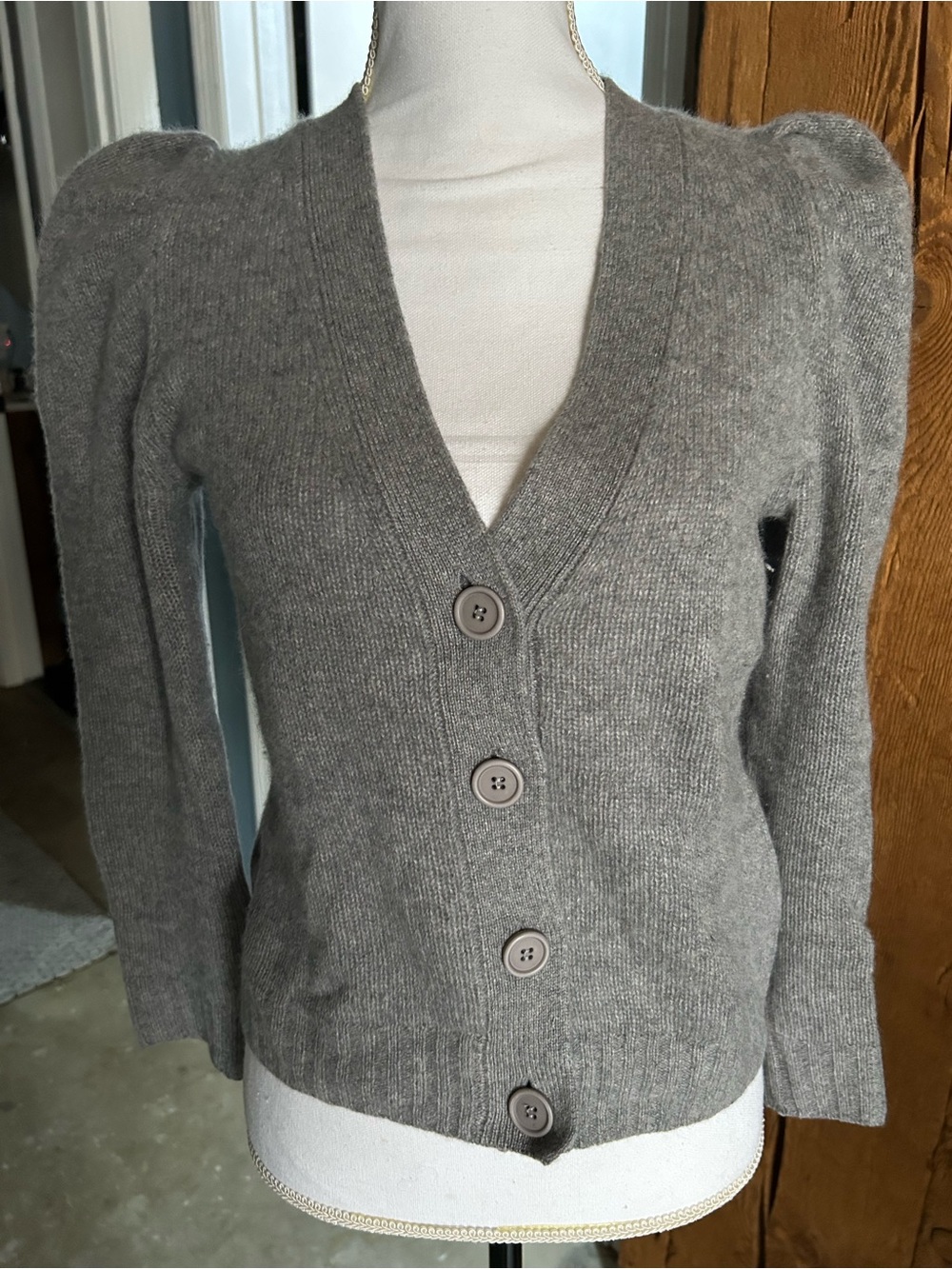Soft Gray V-Neck Button Front Women's Cardigan Sweater